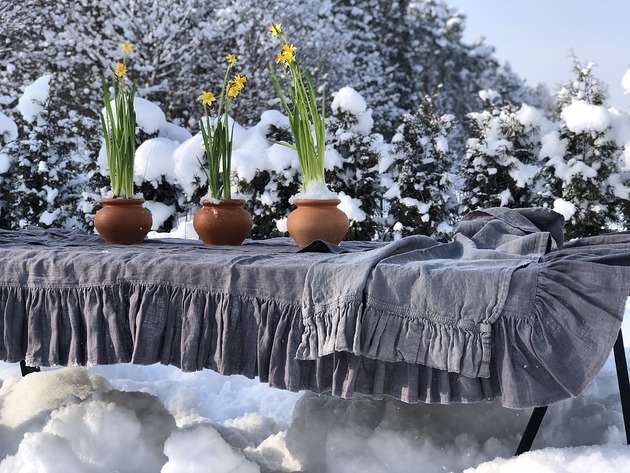 obrusy i serwetki Lniany obrus z falbanką Dark Grey