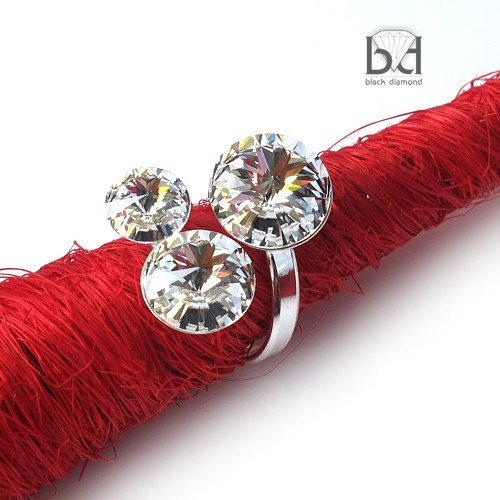 3 oczka - pierścień kryształ Swarovski w srebrze Black Diamond