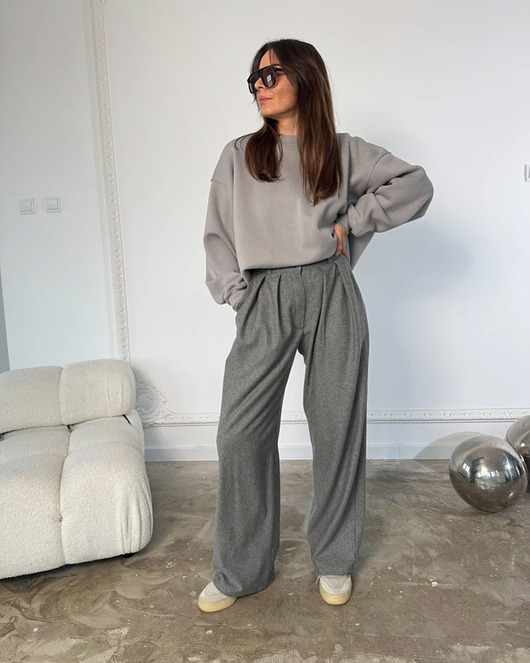 spodnie materiałowe damskie Spodnie wełniane Muse grey