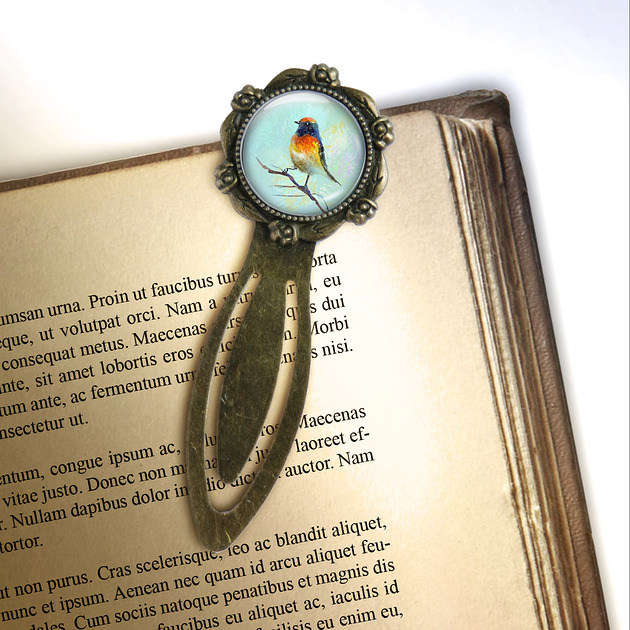 zakładki do książek Zakładka do książki - Kolorowy ptak - klips, brąz