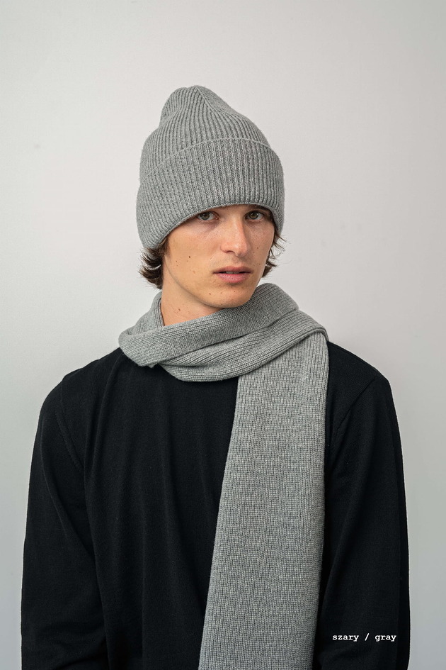 czapki damskie Czapka ANTYLOPA Jasny Szary 100% Wełniana Merino RWS Miękka Wysoka