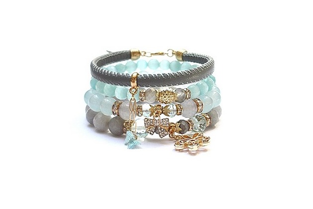 bransoletki z kamieni naturalnych Light grey and blue vol. 6 [15.07.2022] -  set