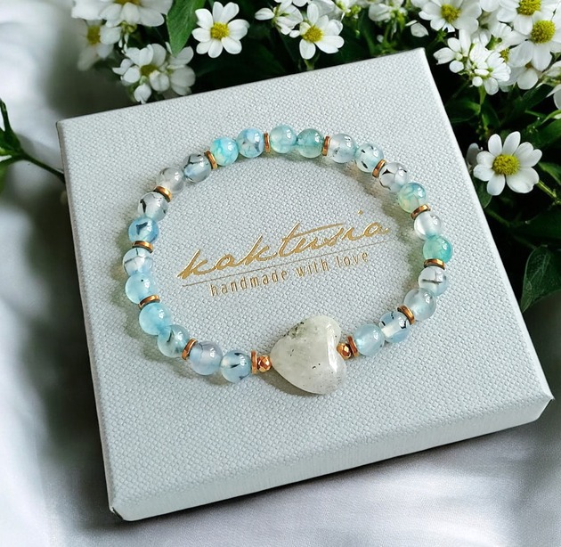 bransoletki z kamieni naturalnych Serce z labradorytu i agat smoczy