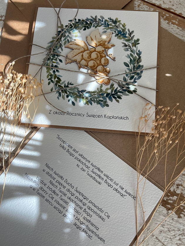 kartki scrapbooking Kartka z okazji rocznicy święceń kapłańskich ręcznie robiona z życzeniami