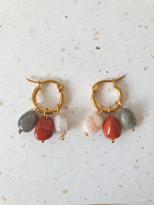kolczyki z kamieniami Kolczyki TRIO jaspis czerwony, labradoryt, kamień słoneczny