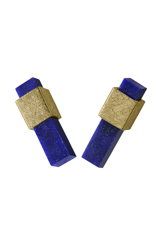 kolczyki pozłacane Kolczyki złote kwadraciki GOLD/lapis lazuli