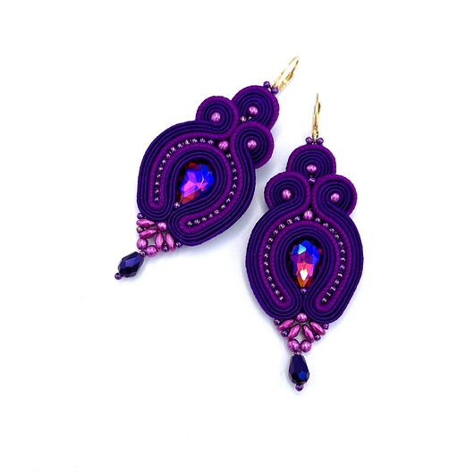 kolczyki soutache Verra kolczyki sutasz fioletowe wiszące z kryształkami