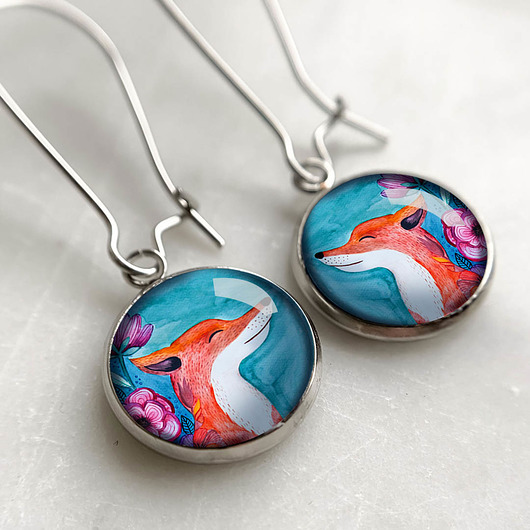 kolczyki szklane Fox kolczyki długie z lisem