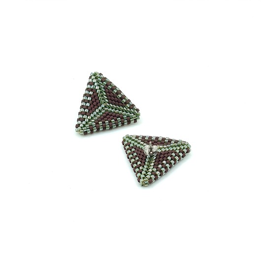 kolczyki szklane Kolczyki Trójkątne Sztyfty "Oliwkowe Espresso"