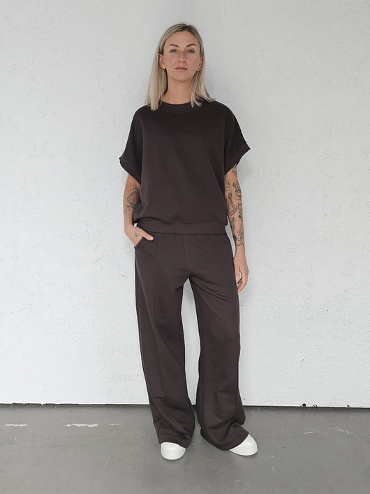 komplety damskie Chiara oversizowy komplet bezrękawnik i spodnie wide leg Chocolate