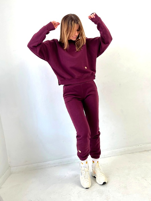 komplety damskie Sempre Tu / burgundowy komplet dresowy