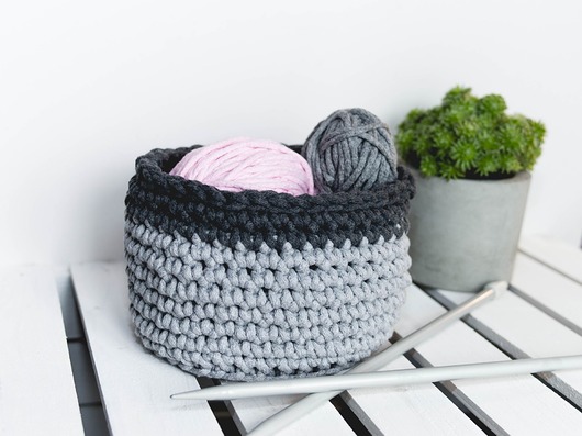 KOSZYK 18x13 CM ZE SZNURKA BAWEŁNIANEGO Rabarbar Handmade