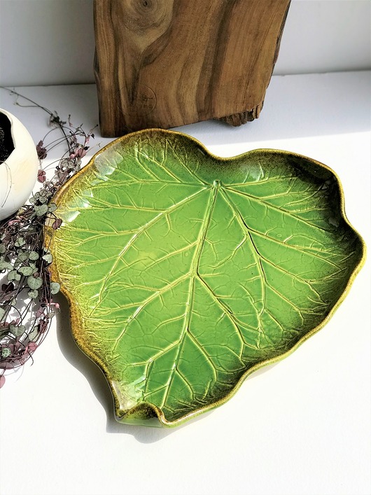 Duża Patera dekoracyjna talerz  ceramiczny LIŚĆ Ceramika Tyka