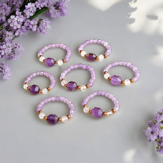 pierścionki elastyczne HARMONY : pierścionek - ametyst, kryształ górski,hematyt