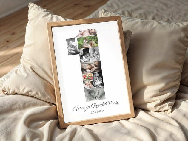 plakaty Plakat Metryczka Imię Zdjęcie Kolaż Dla Dziecka Roczek Urodziny Z Ramką
