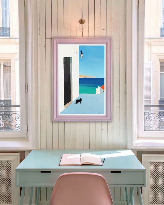 plakaty Plakat - Morski widok z kotem