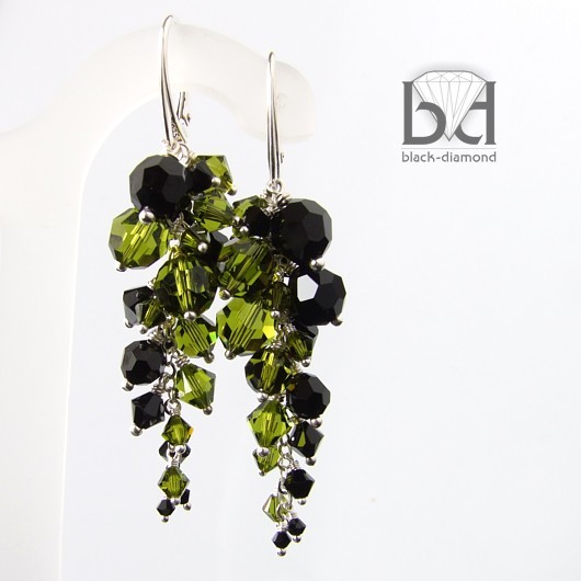 Oliwkowo - czarne Gronka kryształ Swarovski Black Diamond