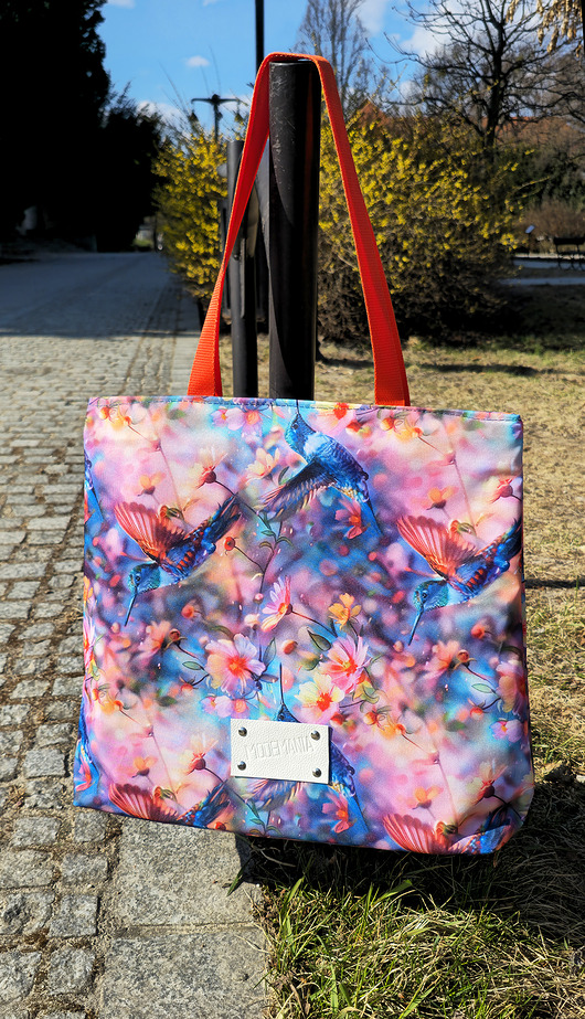 torby na ramię Torebka tote Koliber Bloom  kolorowy motyw kolibrów i kwiatów