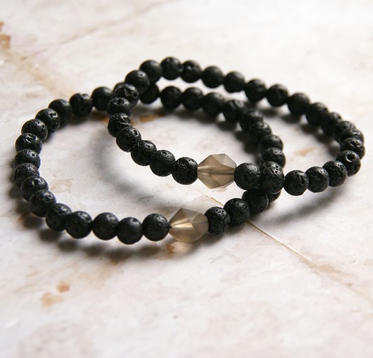 biżuteria męska KOMPLET dla PARY : kwarc dymny, lawa