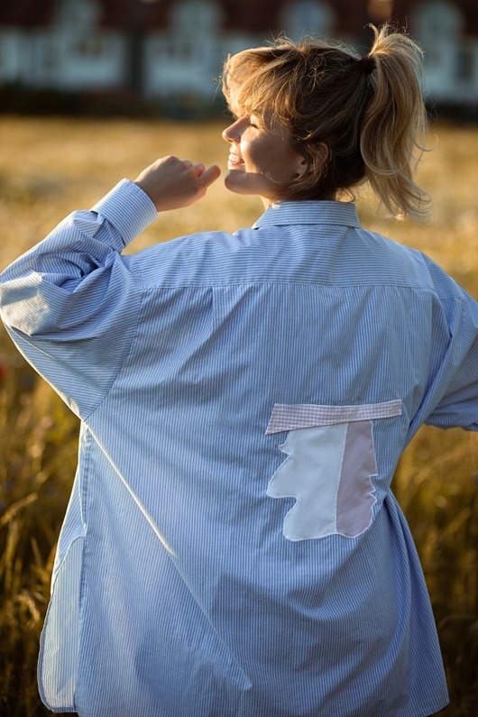 koszule damskie  Niebieska koszula oversize upcycling