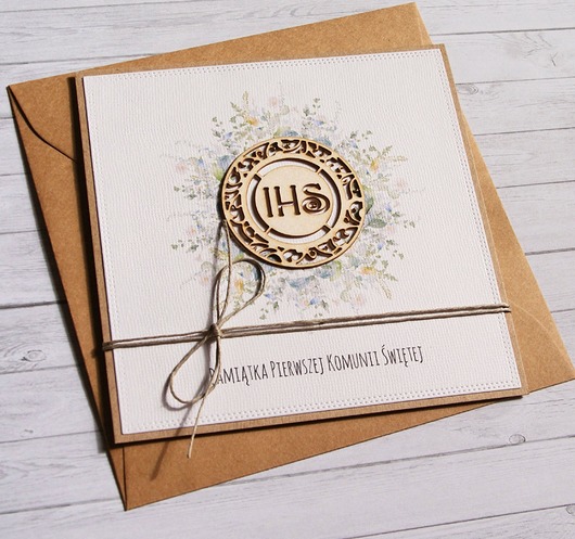 kartki na komunię Kartka z życzeniami : I Komunia Święta : delikatna IHS
