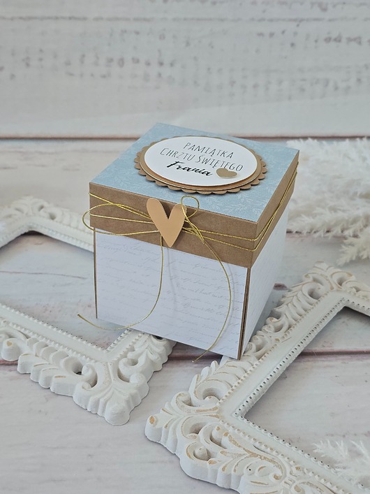 kartki scrapbooking Pamiątka Chrztu Świętego, koperta, exploding box