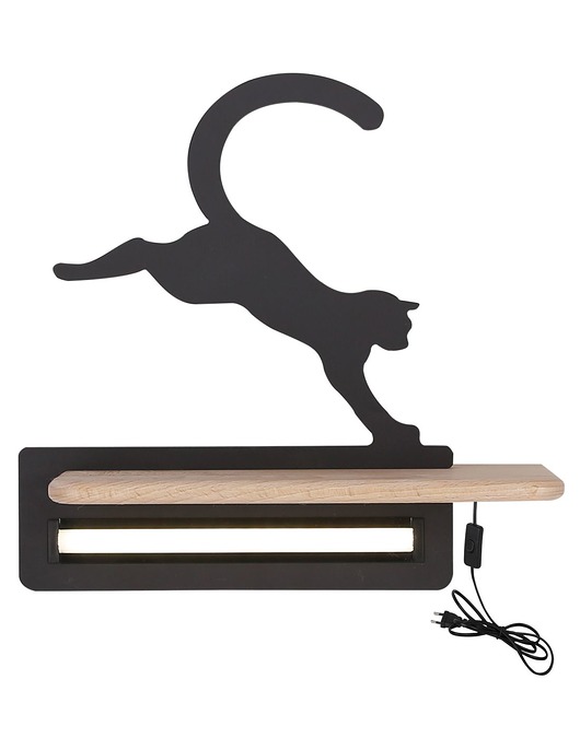 kinkiety Lampka kinkiet półeczka LED 5W Cat Kids czarny