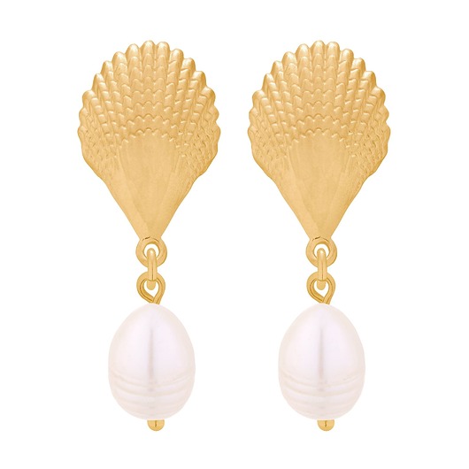kolczyki pozłacane Złote kolczyki z muszlami i perłami naturalnymi