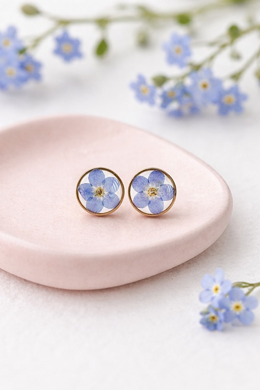 kolczyki z żywicy Kolczyki wkrętki z niezapominajkami