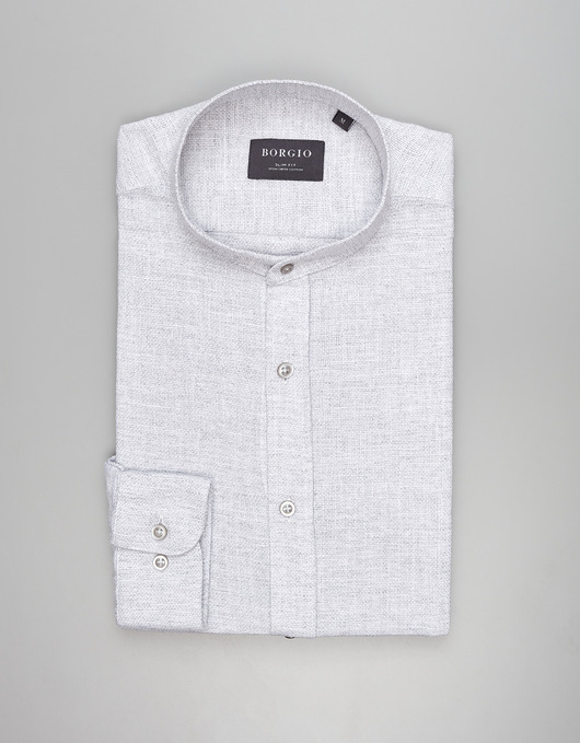 koszule męskie Koszula limido ze stójką 00560 długi rękaw szary slim fit