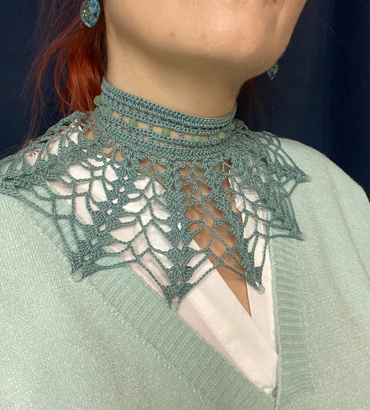 chokery Miętowy koronkowy naszyjnik gotycki vintage wiktoriańska kolia