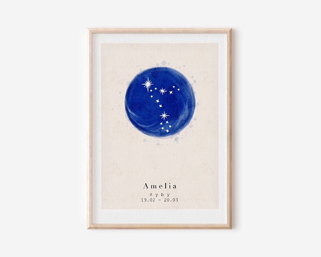 plakaty Plakat - Metryczka - Znak zodiaku  Ryby/ Pisces - Plakat personalizowany