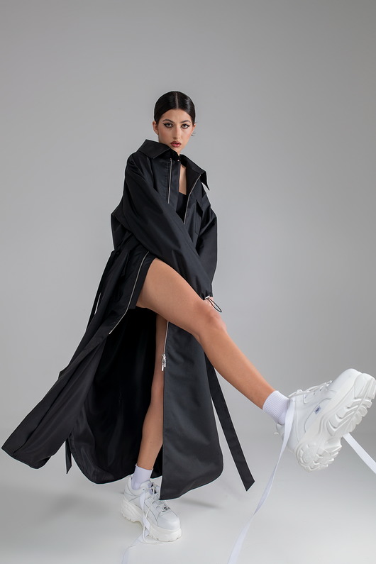 płaszcze damskie Parka Longline Collar Oversize czarny