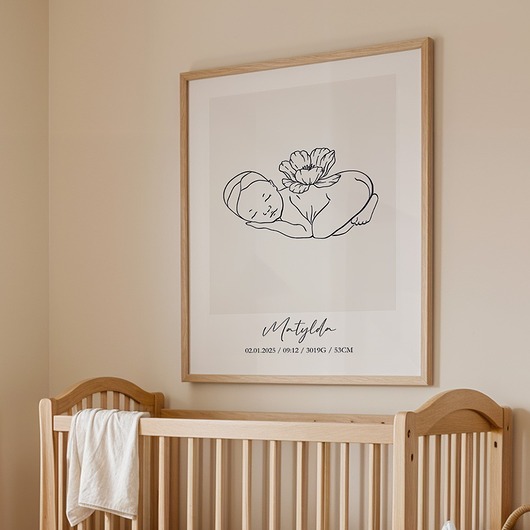 obrazy i plakaty do pokoju dziecięcego Metryczka Dziecka LineArt - personalizowany plakat z noworodkiem typ7