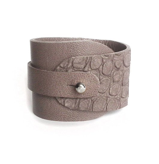 Bransoletka skórzana greige croc WRAPped sreb Mikashka