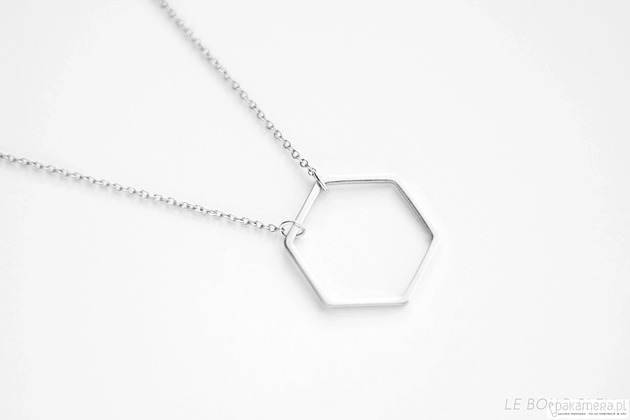 srebrne naszyjniki Rhodium Plated Hexagon Necklace
