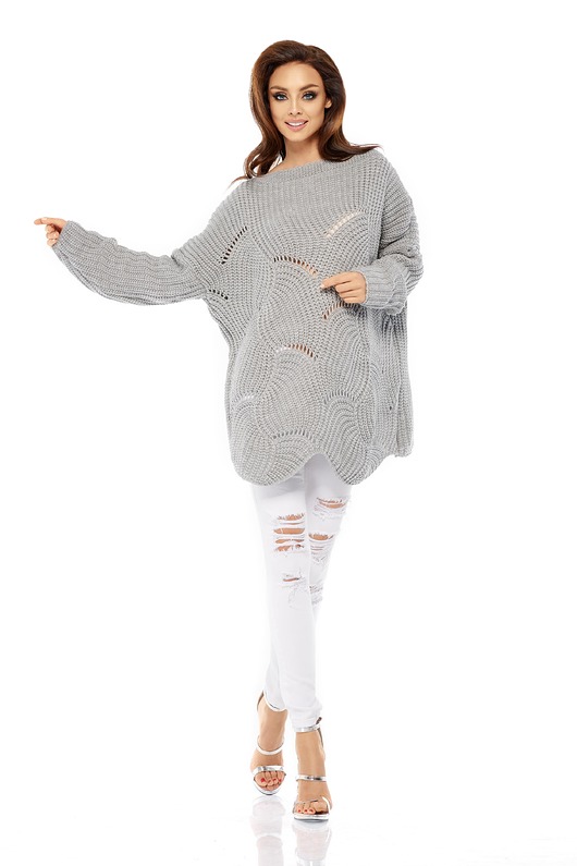 Luźny sweter oversize LS209 -  jasnoszary LEMONIADE