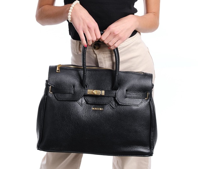 torby na ramię Torba skórzana Shopper - czarna  (7117)