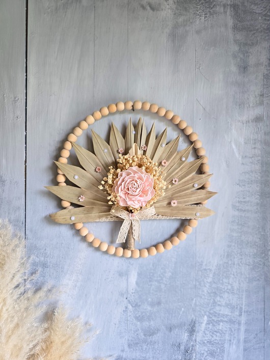 wianki Dekoracja ścienna Boho, Obręcz z bukietem