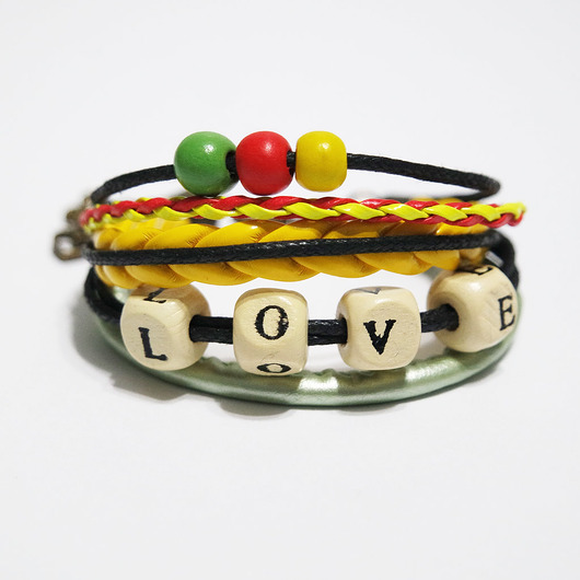 bransoletki drewniane Bransoletka - Love rasta - rzemienie, drewniane koraliki