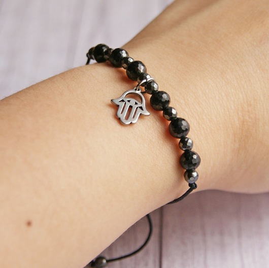 bransoletki z kamieni naturalnych OCHRONNA bransoletka - czarny turmalin, hamsa