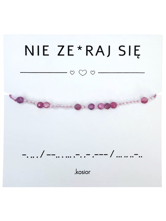 bransoletki na sznurku Bransoletka z alfabetem Morse Różowy turmalin, Kryształ górski