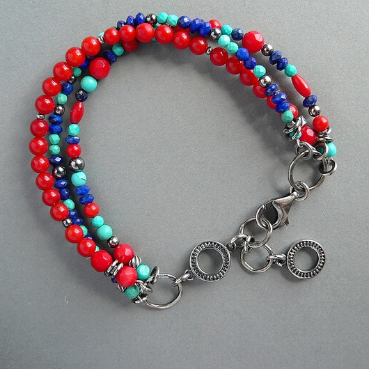 bransoletki srebrne - koral-turkus-lapis-bransoletka
