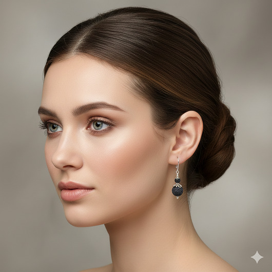 kolczyki z kamieniami Eleganckie, czarne kolczyki, lawa, srebro próby 925