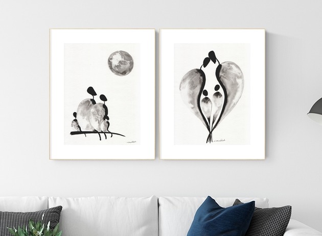 Zestaw 4 grafik ręcznie malowanych ZAM MiniMalArt