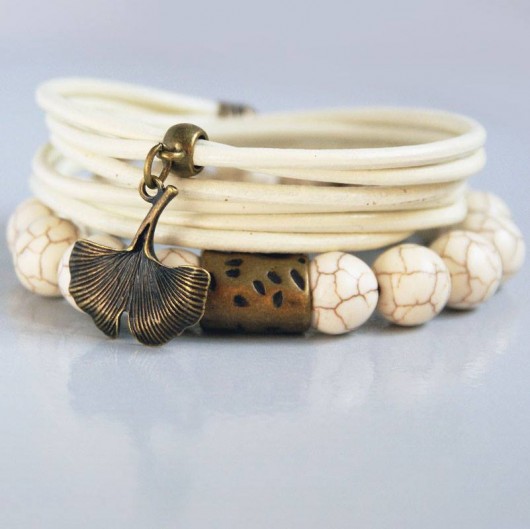 KOMPLET bransoletek :: GINKGO :: vintage cream I kaktusia