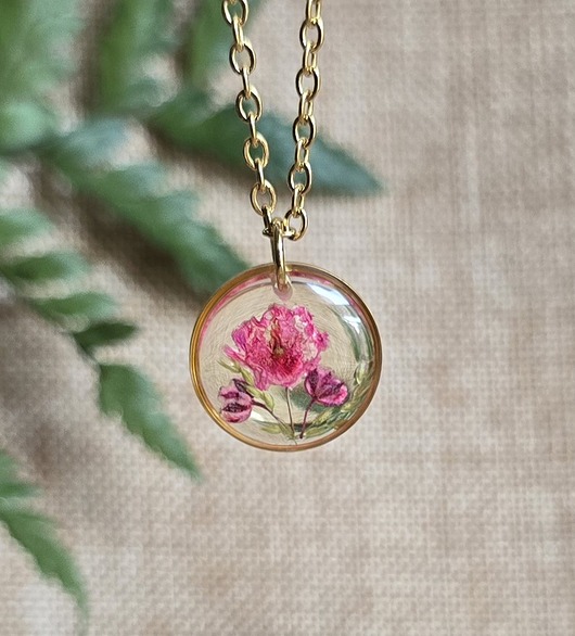 wisiory Kwiatowa łąka Złoty wisiorek prawdziwe kwiaty różowe