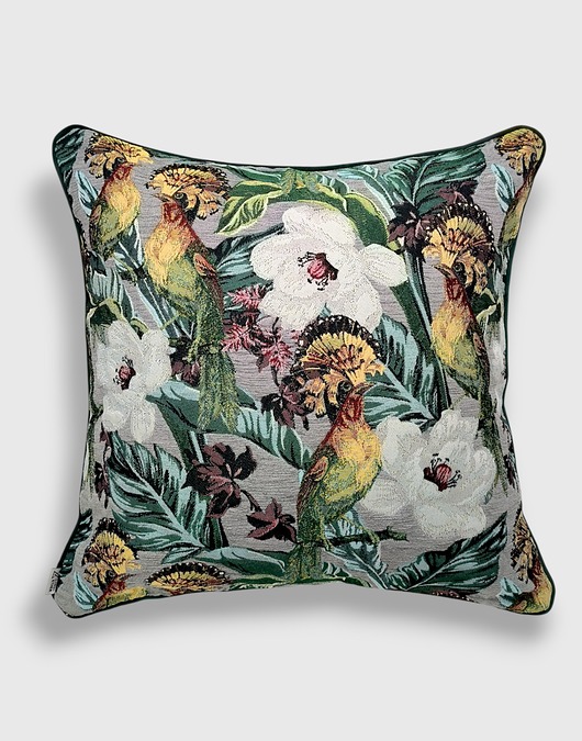 poduszki plecione Poduszka dekoracyjna w liście i ptaki 45x45 - Echo Puszczy - polski żakard