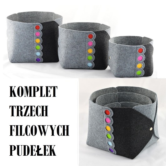 Komplet 3 Filcowych Pudełek - Z kółkami Green Sheep