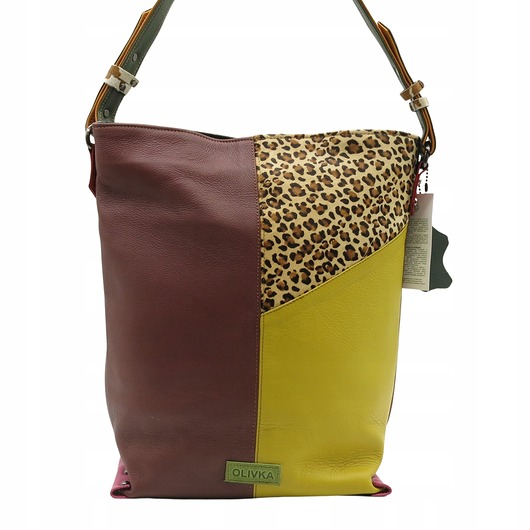 torby na ramię Torebka skórzana damska na ramię, mieści format A4 pojemna OLIVKA